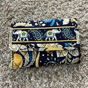 Vera Bradley trifold wallet blue and yellow with elephants good condition